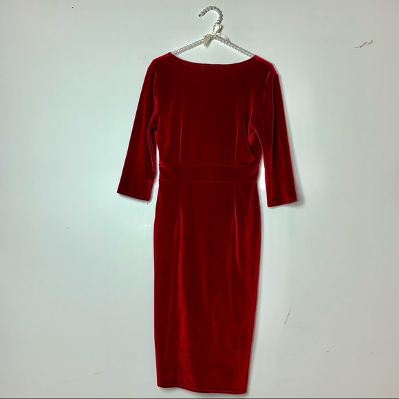Send me $15 offer Red velvet 3/4 sleeve wrap dress - Picture 4 of 6
